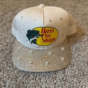 Bass Pro Shops White and Silver Embellished Cap